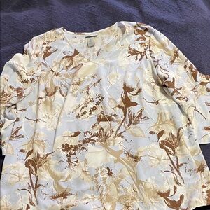 Catherines Light blue, Brown, and Cream Floral 3/4 sleeve Top